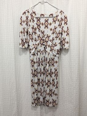 Free People White Midi Dress with Burgundy & Mustard Motif